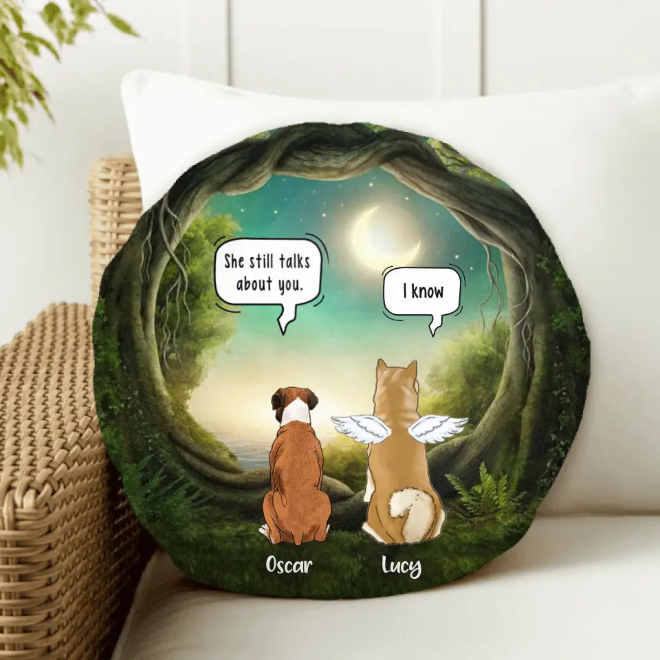 Personalized Memorial Pet Round Pillow - Gift for Dog/Cat Lovers - Memorial ConversationPillow - Up to 5 Dogs/Cats