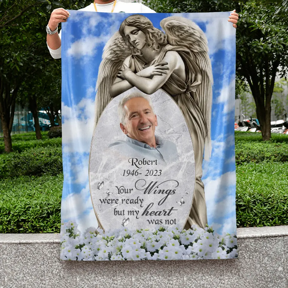 Personalized Memorial Garden Flag Sign - Memorial Gift Idea - Upload Photo - Your Wings Were Ready But My Heart Was Not