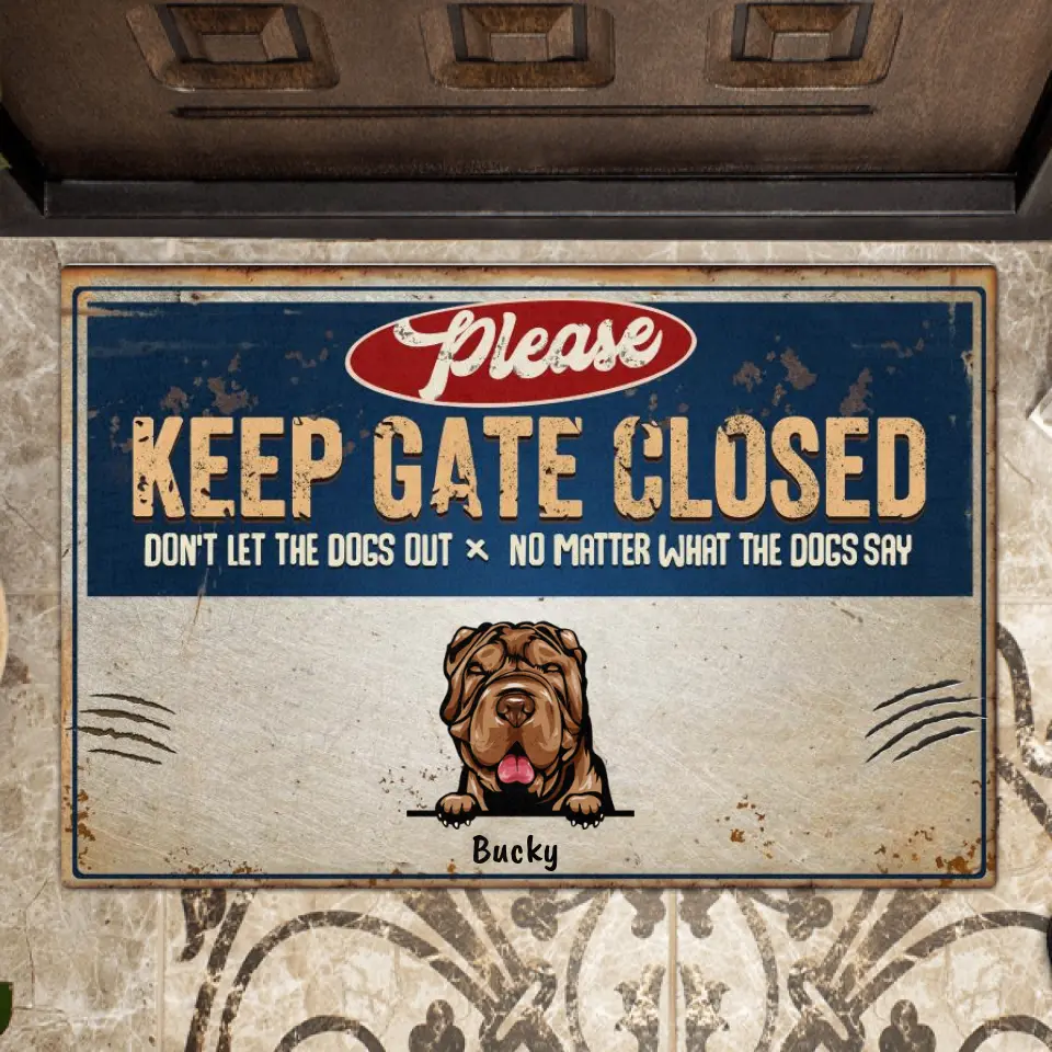 Personalized Guard Dog Doormat - Up to 3 Dogs - Best Gift Idea For Dog Lovers - Please Keep Gate Closed - 32E5WM