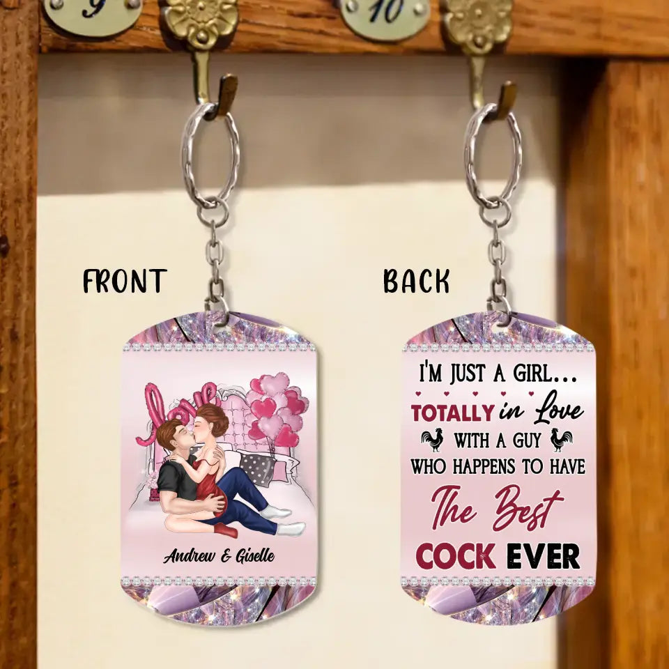 Personalized Sexy Couple Aluminum Keychain - Gift Idea For Couple/Her/Him - I'm Just A Girl Totally In Love With A Guy
