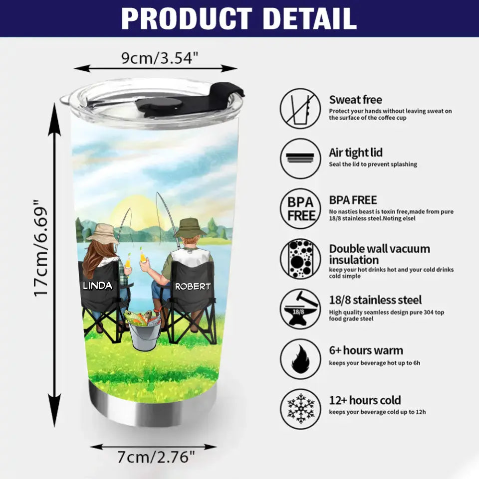 Personalized Fishing Couple Tumbler - Gift Idea for Couple - He's The Master Baiter