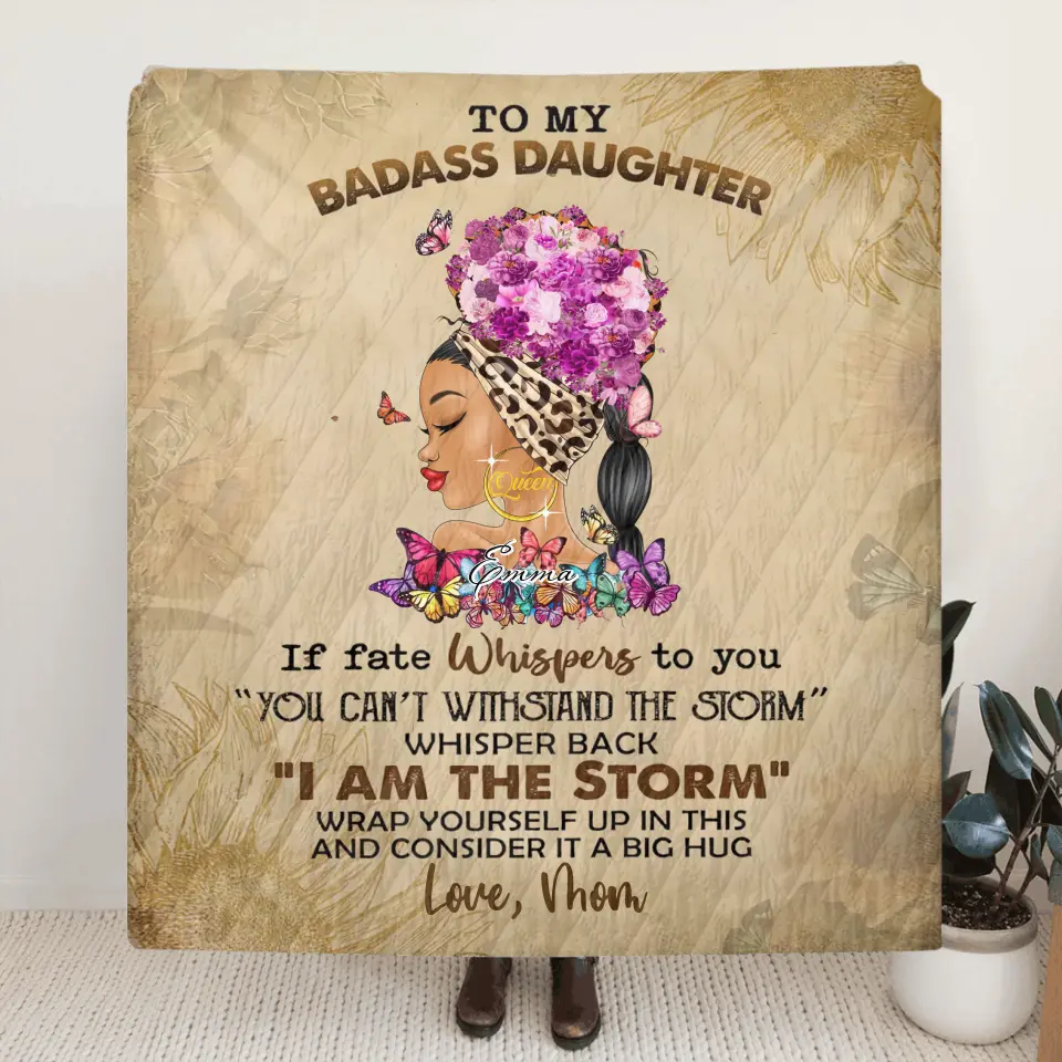 Personalized To My Badass Daughter Fleece Throw Blanket/Quilt - Gift Idea For Daughter - Wrap Yourself Up In This And Consider It A Big Hug