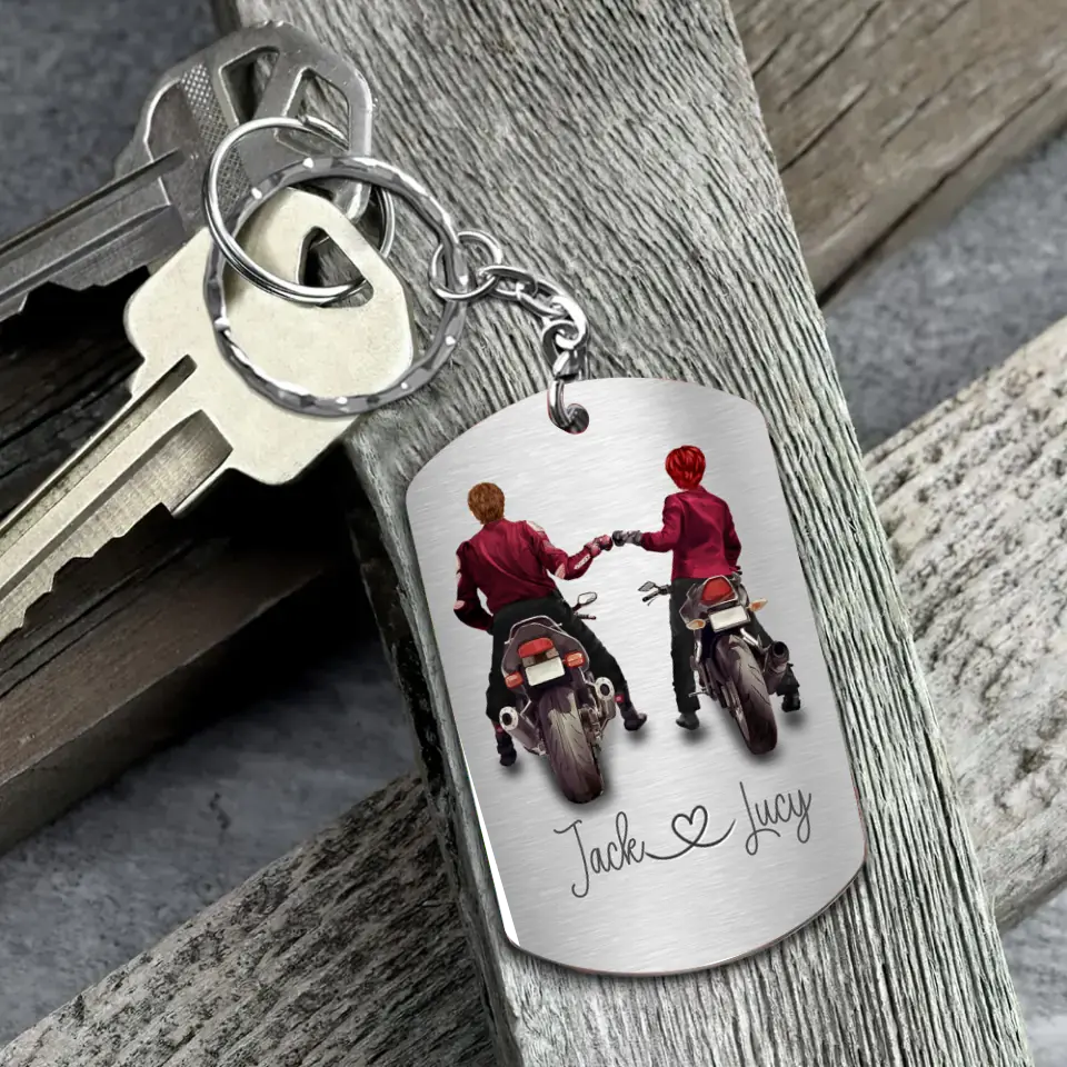 Personalized Riding Couple Aluminum Keychain - Gift Idea For Couple/Her/Him - I Love You  My Sexy Biker Babe