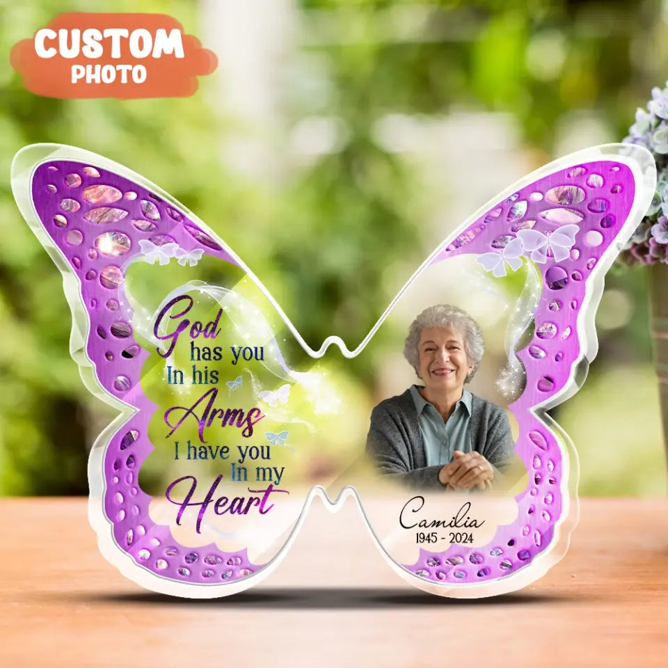 Personalized Memorial Butterfly Acrylic Plaque - Upload Photo - Memorial Keepsake Gift Idea For Family Member - Your Wings Were Ready But My Heart Was Not
