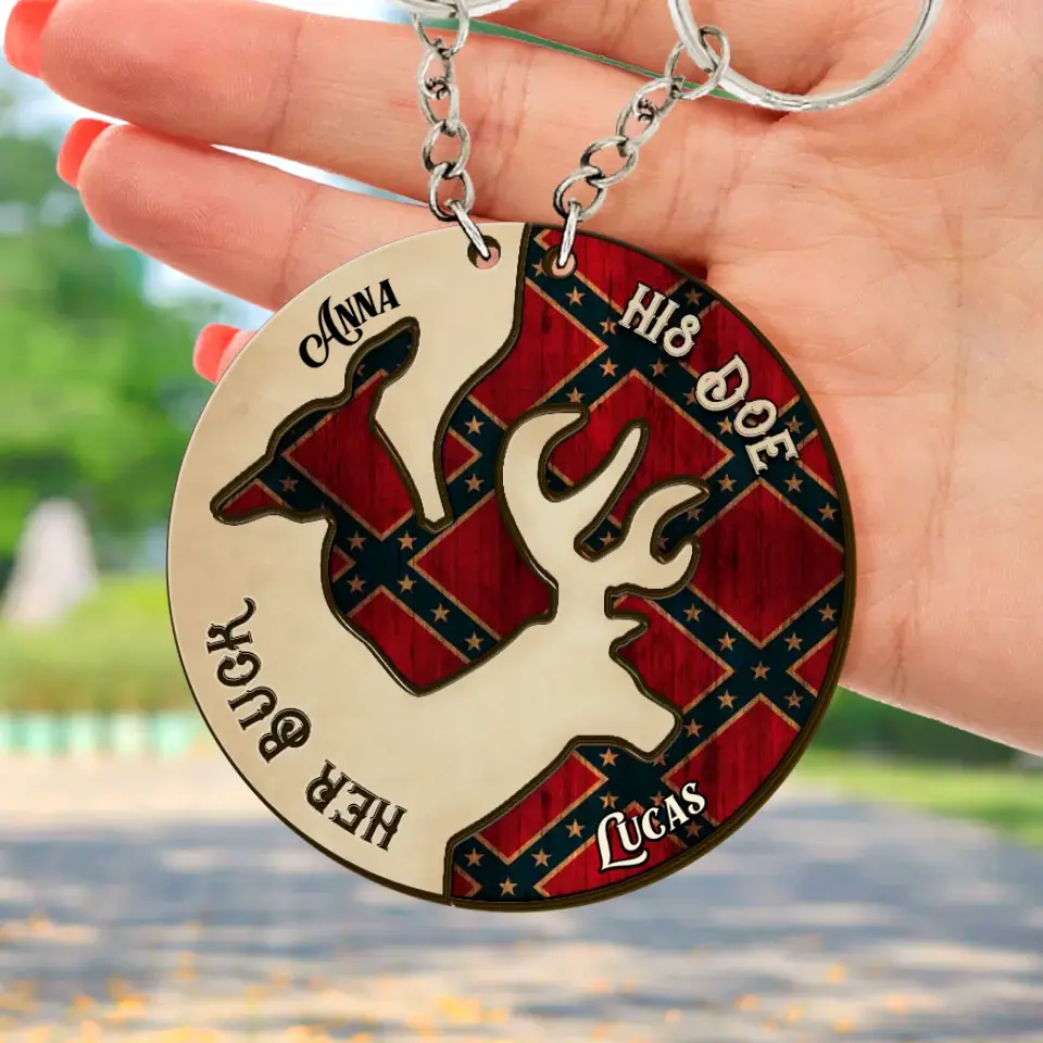 Personalized Deer Couple Wooden Keychain - Valentine's Day Gift Idea For Couple/Hunting/Deer Lovers