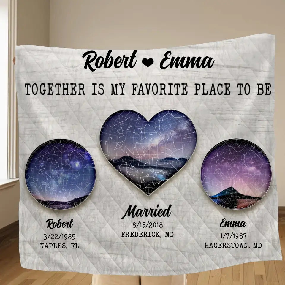 Personalized Couple Quilt/Fleece Throw Blanket - Valentine's Day Gift Idea for Couple - Together Is My Favorite Place To Be