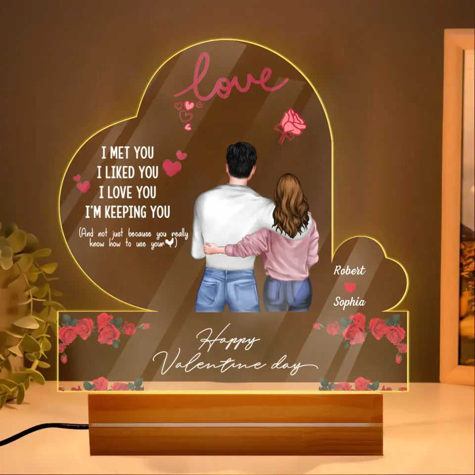 Personalized Couple Acrylic Night Light - Gift Idea For Couple/Valentine's Day - I Met You I Liked You I Love You