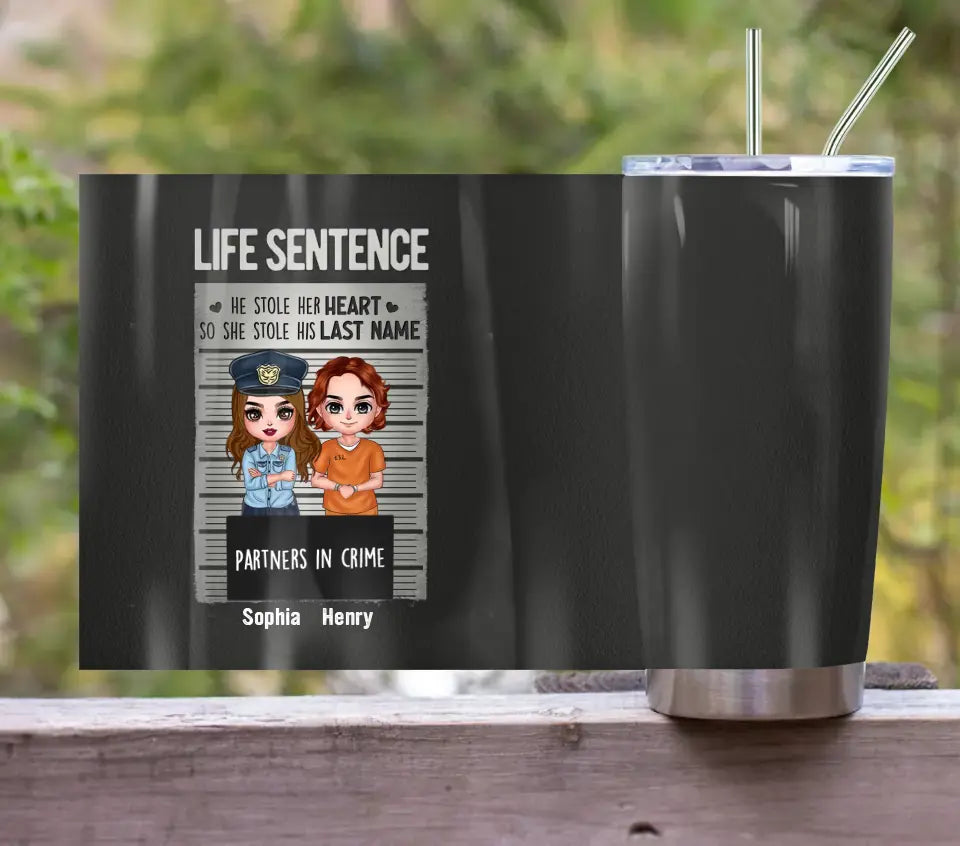 Personalized Couple Partners In Crime Tumbler - Gift Idea For Couple/Him/Her - He Stole Her Heart So She Stole His Last Name