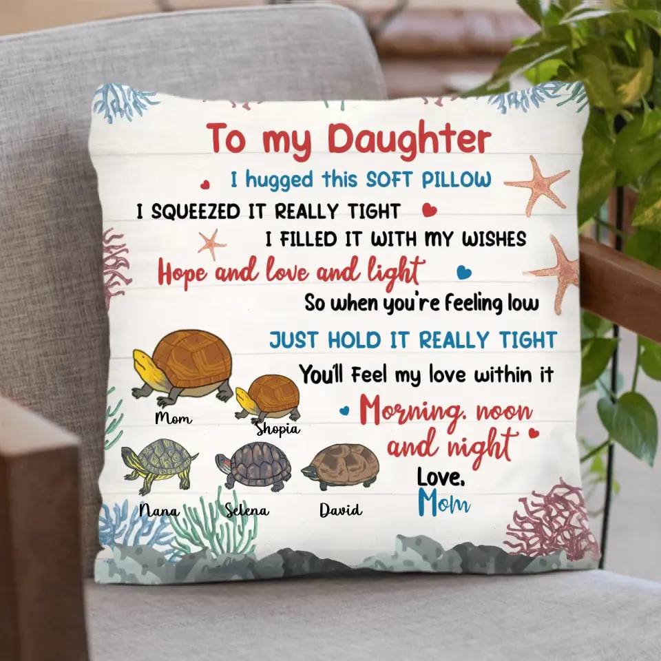 Personalized Turtle Pillow Cover - Gift For Daughter Granddaughter, Turtle Lovers - Up to 4 Turtles
