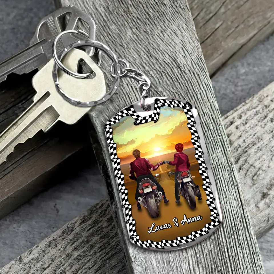 Personalized Riding Couple Aluminum Keychain - Gift Idea For Couple/Her/Him - Couple Who Ride Together Stay Together