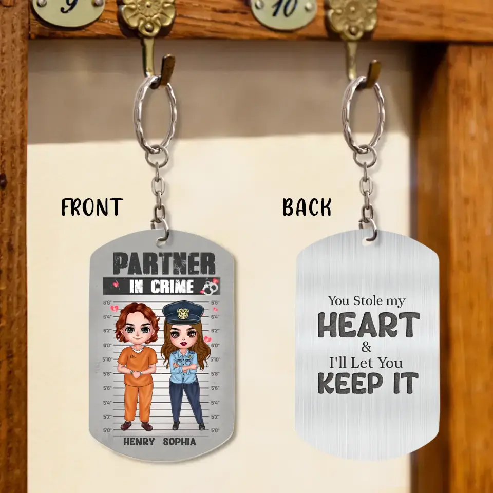 Personalized Couple Partners In Crime Aluminum Keychain - Gift Idea For Couple/Him/Her - You Stole My Heart & I'll Let You Keep It
