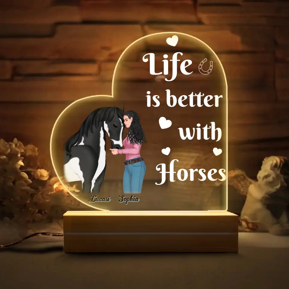 Personalized Horse Girl Acrylic Night Light - Gift Idea For Horse Lover - Life Is Better With Horses