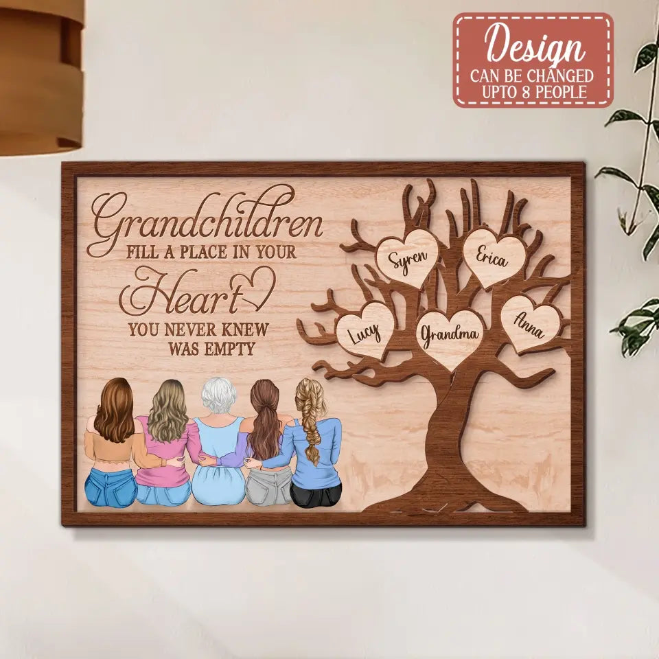 Personalized Grandma 2 Layered Wooden Art - Up to 5 Granddaughters - Gift Idea For Grandma/Mother's Day - Grandchildren Fill A Place In Your Heart