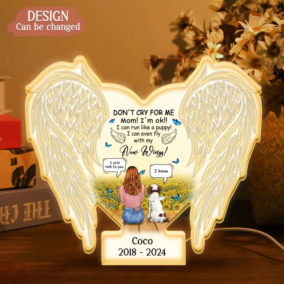 Personalized Memorial Dog Wings Light Box - Memorial Gift Idea For Dog/Cat Lover - Don't Cry For Me Mom! I'm Ok