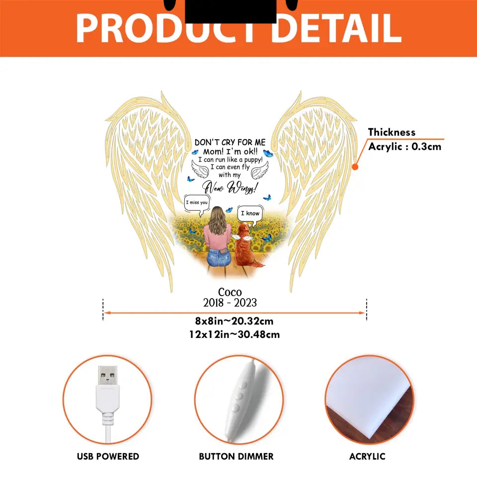 Personalized Memorial Dog Wings Light Box - Memorial Gift Idea For Dog/Cat Lover - Don't Cry For Me Mom! I'm Ok
