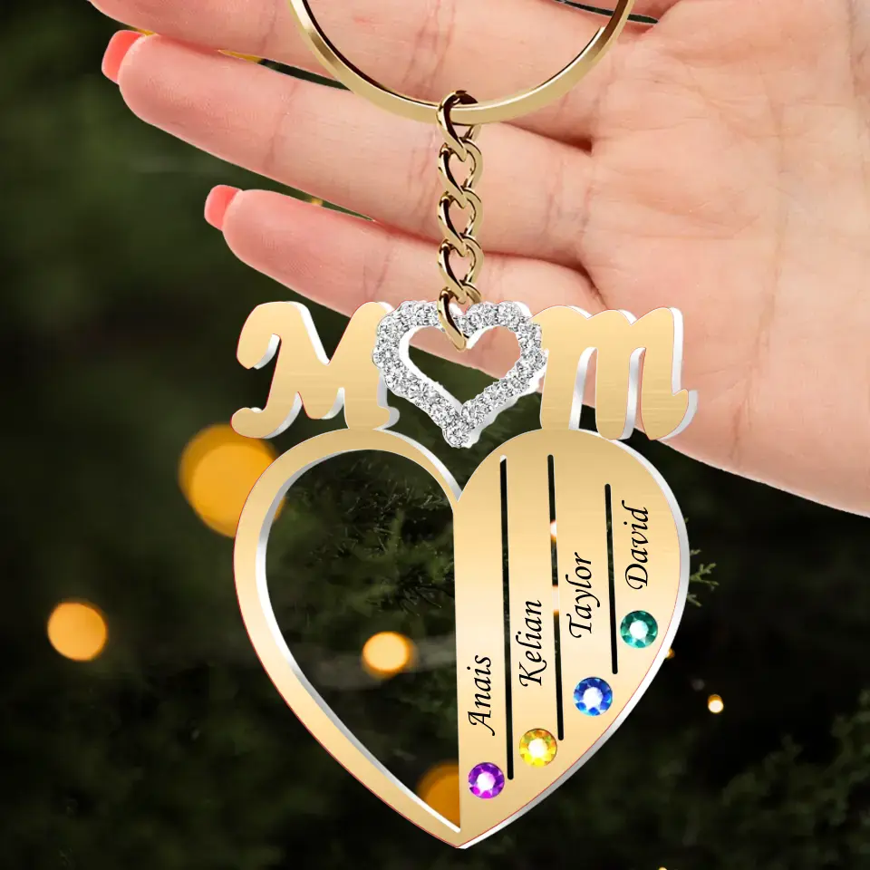 Personalized Mom Heart Acrylic Keychain - Up to 8 Names - Gift Idea For Mom/Mother's Day