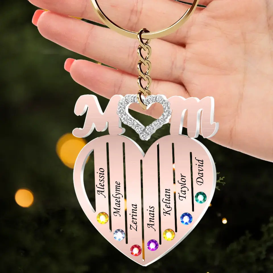Personalized Mom Heart Acrylic Keychain - Up to 8 Names - Gift Idea For Mom/Mother's Day