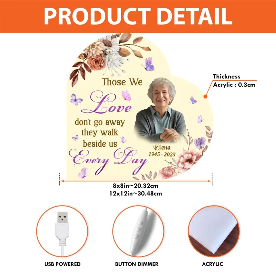 Personalized Memorial Mom Heart Photo Light Box - Memorial Gift Idea For Family Member - Those We Love Don't Go Away They Walk Beside Us Every Day