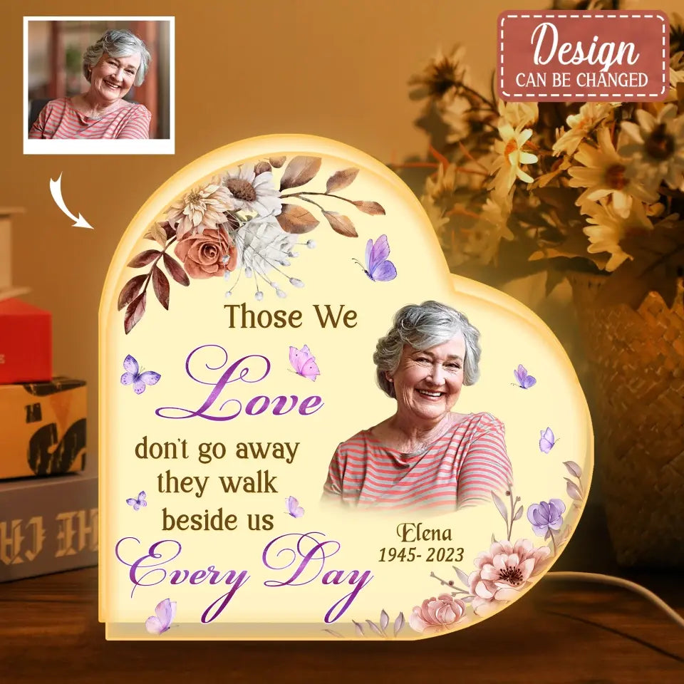 Personalized Memorial Mom Heart Photo Light Box - Memorial Gift Idea For Family Member - Those We Love Don't Go Away They Walk Beside Us Every Day