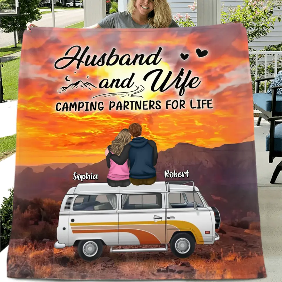 Personalized Camping Fleece Throw Blanket/Quilt/Pillow Cover - Gift Idea For Camping Lovers - Camping Partners For Life