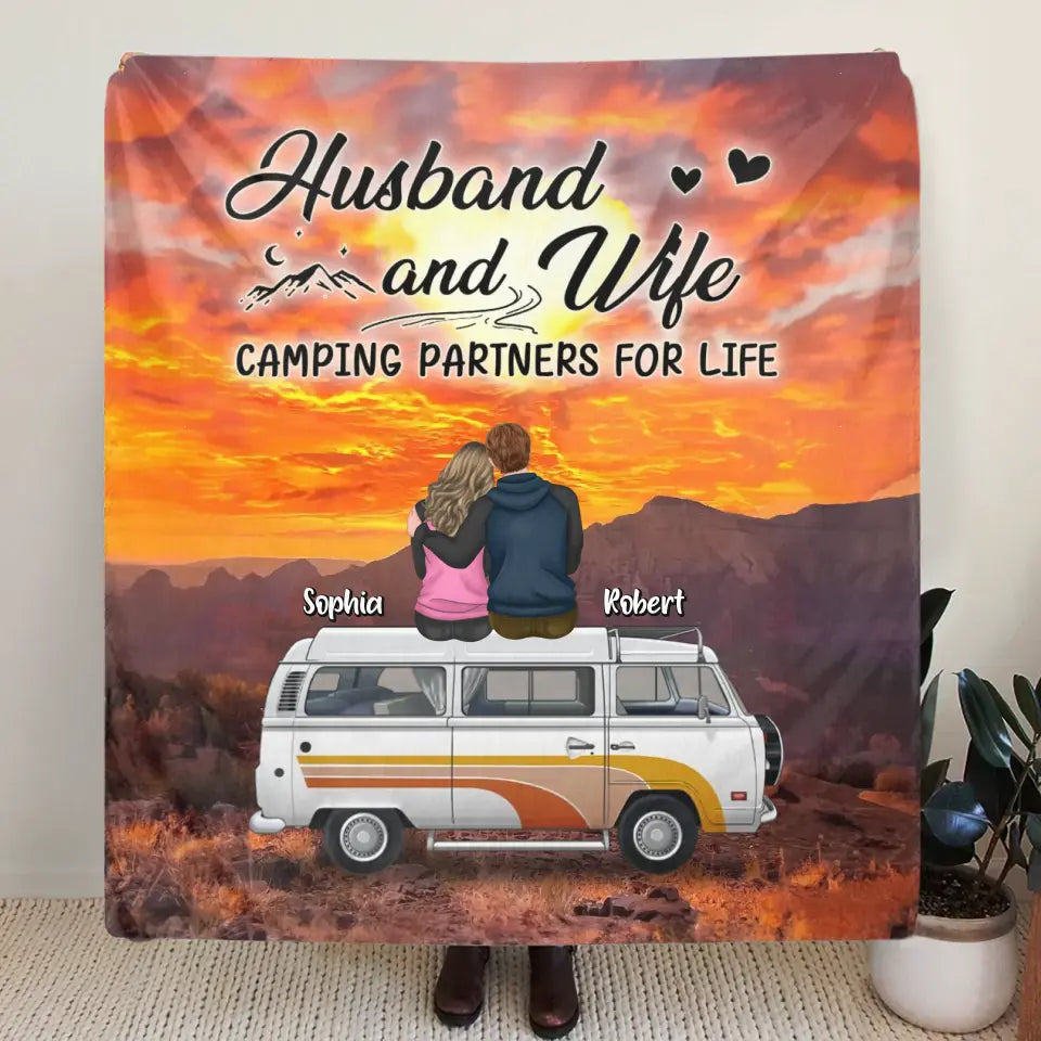 Personalized Camping Fleece Throw Blanket/Quilt/Pillow Cover - Gift Idea For Camping Lovers - Camping Partners For Life