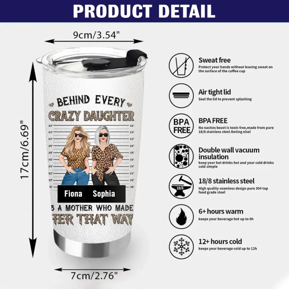 Personalized Mom & Daughter Tumbler - Gift Idea For Mom/Mother's Day - Behind Every Crazy Daughter