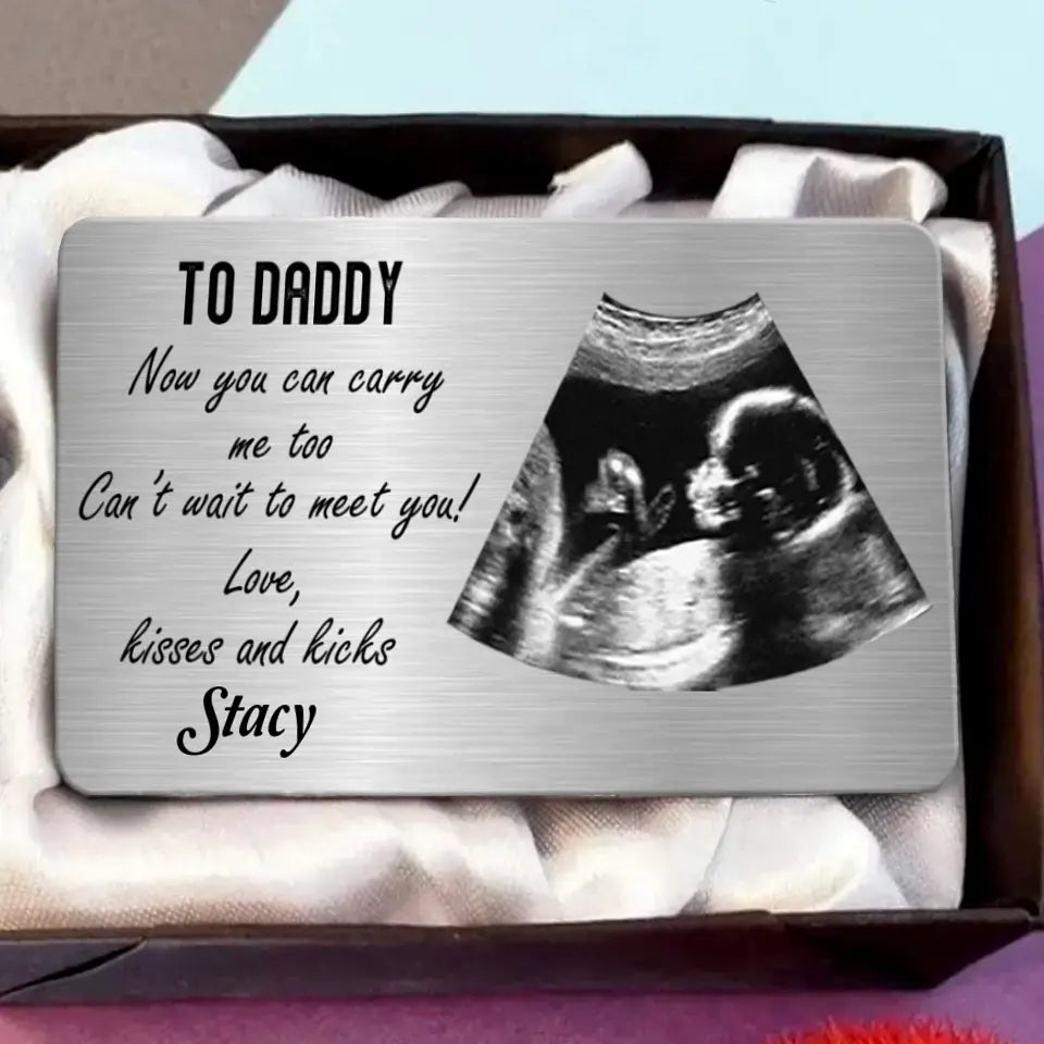 Personalized To Daddy Aluminum Wallet Card - Upload Photo - Gift For Dad, Father, New Parent - Now You Can Carry Me Too