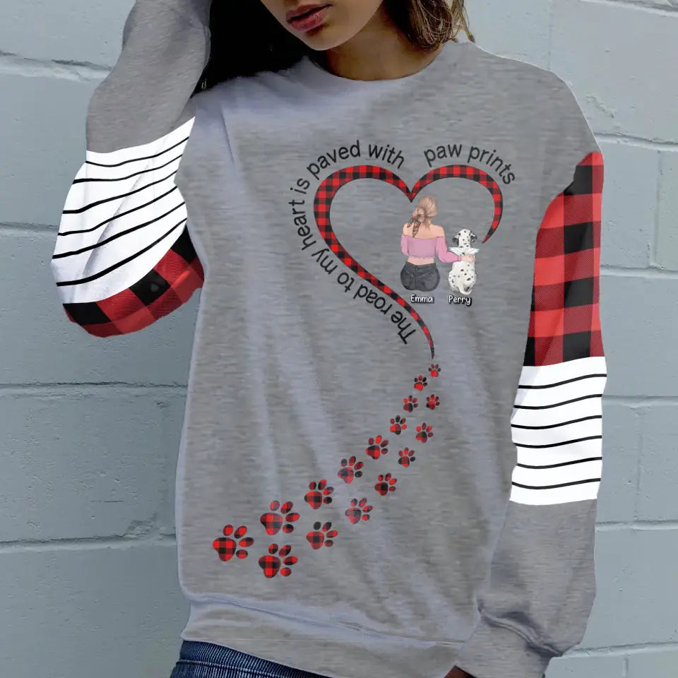 Personalized Pet AOP Sweater - Up to 3 Pets - Gift for Dog/Cat Lovers - The Road To My Heart Is Paved With Paw Prints
