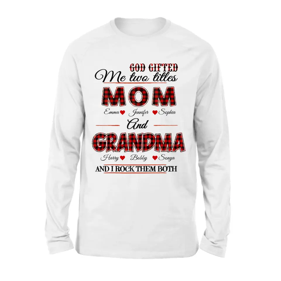 Personalized Mom And Grandma Shirt - Up to 12 People - Mother's Day Gift Idea for Mom/Grandma - God Gifted Me Two Titles Mom And Grandma