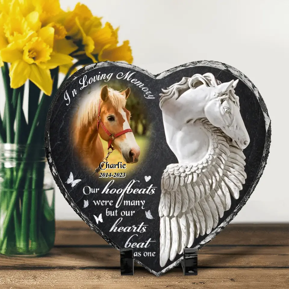 Personalized In Loving Memory Horse Photo Heart Lithograph - Upload Photo - Memorial Gift Idea For Horse Lover - Our Hoofbeats Were Many, But Our Hearts Beat As One