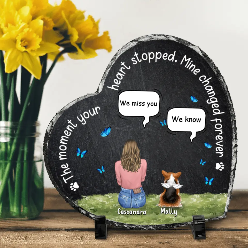 Personalized Memorial Pet Slate Heart Plaque - Memorial Gift for Dog/Cat/Rabbit Lover - Up to 4 Pets - The Moment Your Heart Stopped Mine Changed Forever