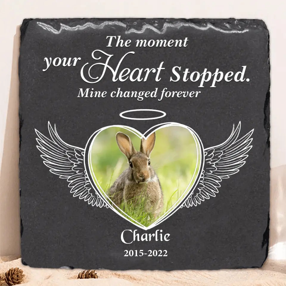 Personalized Memorial Rabbit Square Lithograph - Gift Idea For Rabbit/Bunny Lovers - The Moment Your Heart Stopped Mine Changed Forever