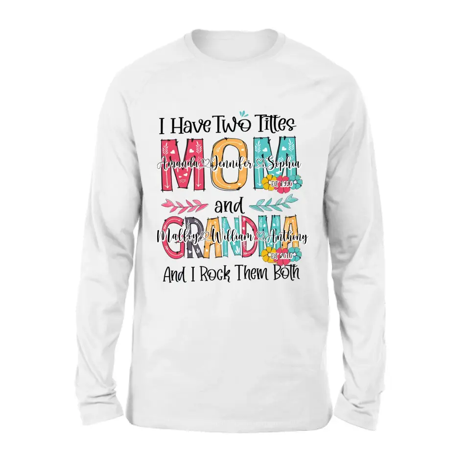 Personalized Mom And Grandma Shirt - Up to 12 People - Mother's Day Gift Idea for Mom/Grandma - I Have Two Titles Mom And Grandma