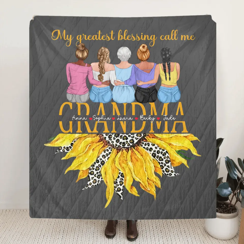 Personalized Grandma Quilt/Fleece Throw Blanket - Up to 4 Granddaughters - Gift Idea For Mother's Day - My Greatest Blessing Call Me Grandma