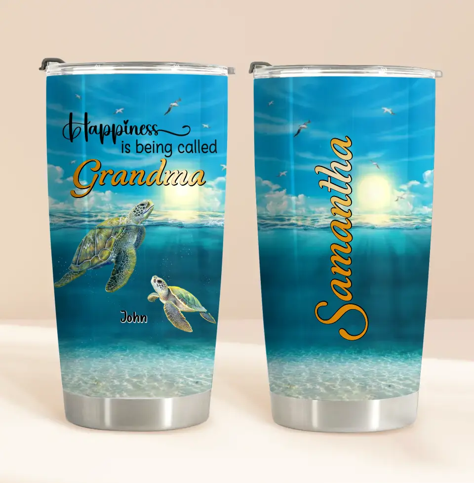 Personalized Grandma Mom Turtle Tumbler - Gift Idea For Grandma - Up to 10 Kids - Happiness Is Being Called Grandma