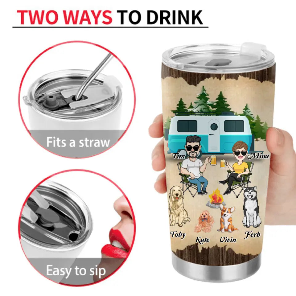 Personalized Couple With Dogs Camping Tumbler - Couple With Up to 4 Dogs - Gift For Couple/Camping/Dog Lover - Congrats On Being My Camping Partner