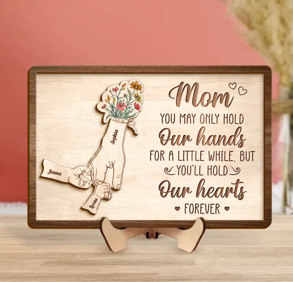 Personalized Mom Custom 2 Layered Wooden Art - Up to 10 Kids - Gift Idea For Mother's Day - You'll Hold Our Hearts Forever