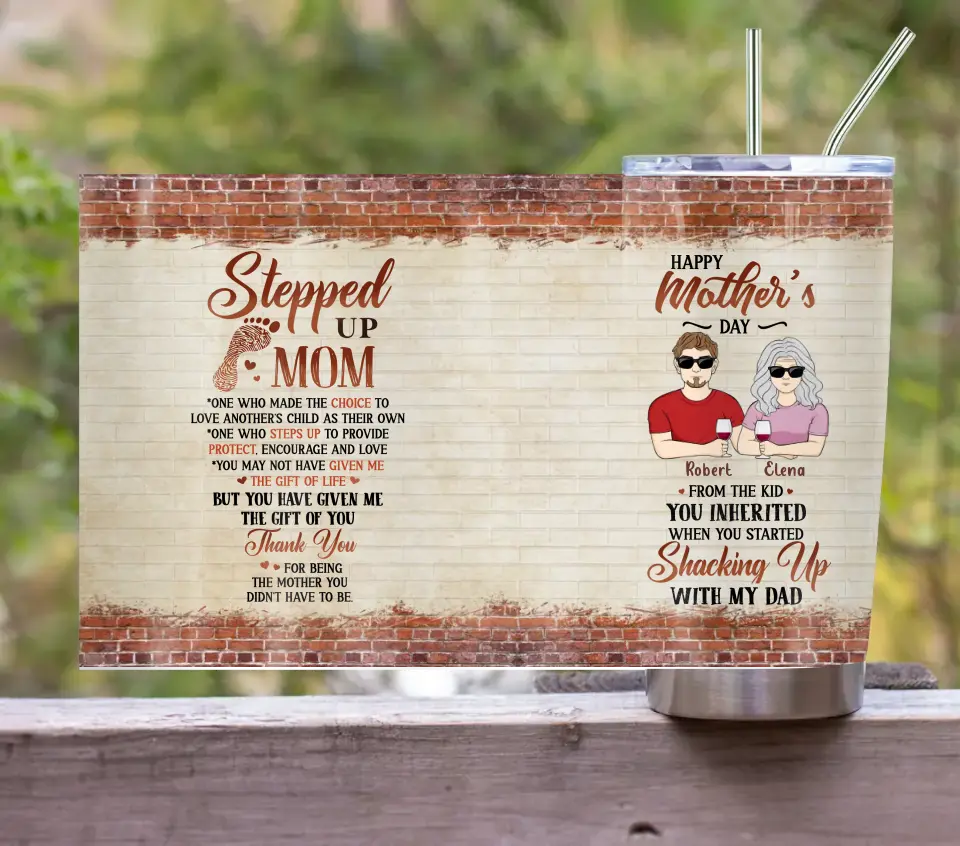 Personalized Stepped Up Mom Tumbler - Best Gift For Mother's Day From Children - Up to 3 Children - Happy Mother's Day From Kids