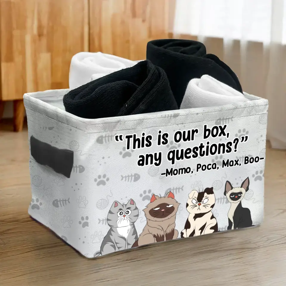Personalized Funny Cat Storage Box - Up to 4 Cats - Gift Idea for Cat Lovers - This Is Our Box