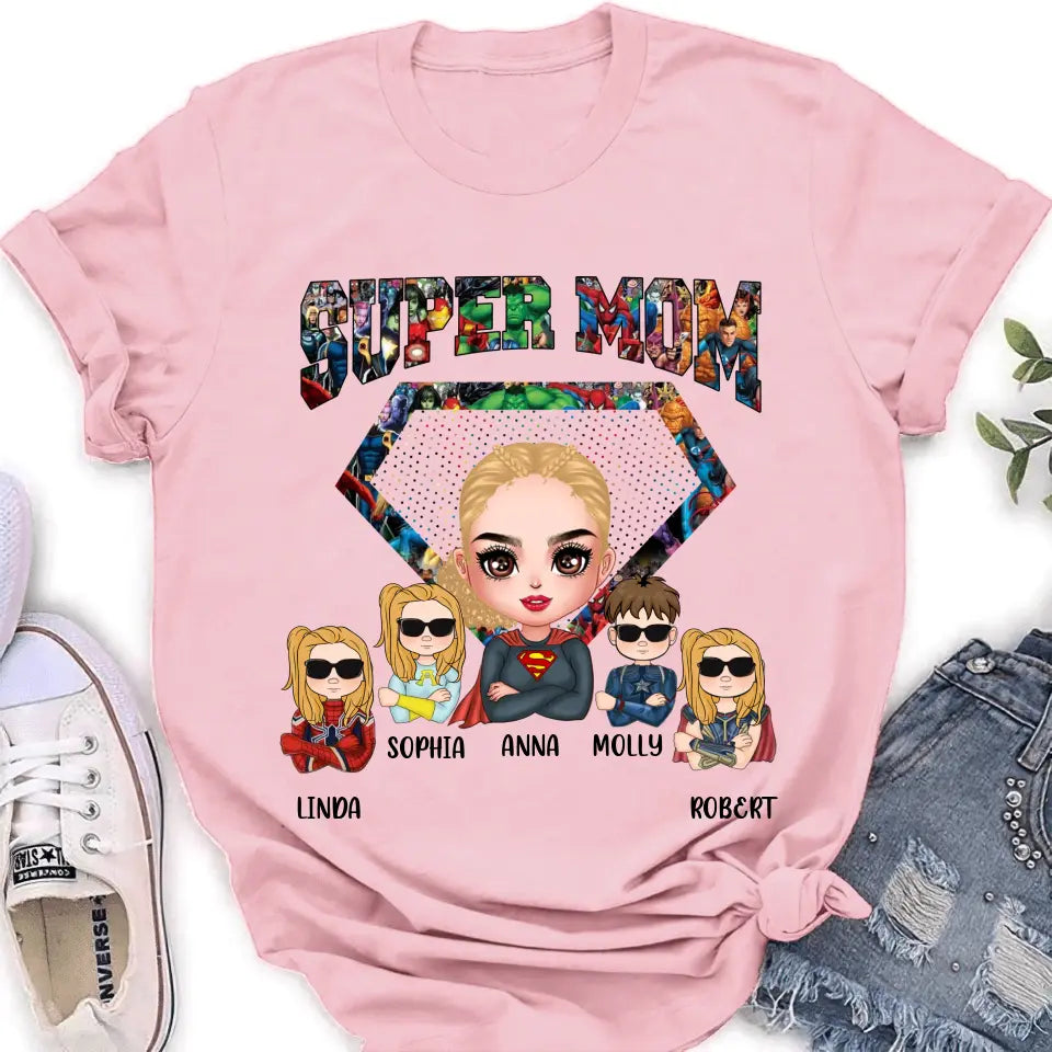 Personalized Super Mom Shirt/Hoodie - Up to 4 Kids - Gift Idea For Grandma/Mother's Day