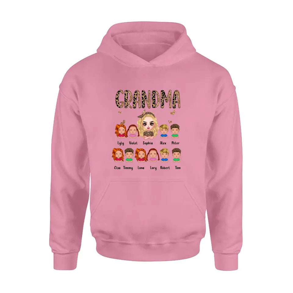 Personalized Leopard Grandma T-shirt/Hoodie - Gift Idea For Grandma/Mother's Day - Up to 10 Kids - Grandma
