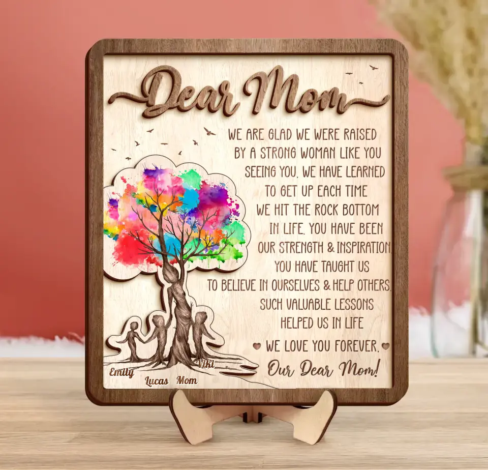 Personalized Mom 2 Layered Wooden Art - Up to 5 Children - Mother's Day Gift Idea from Mom - Dear Mom