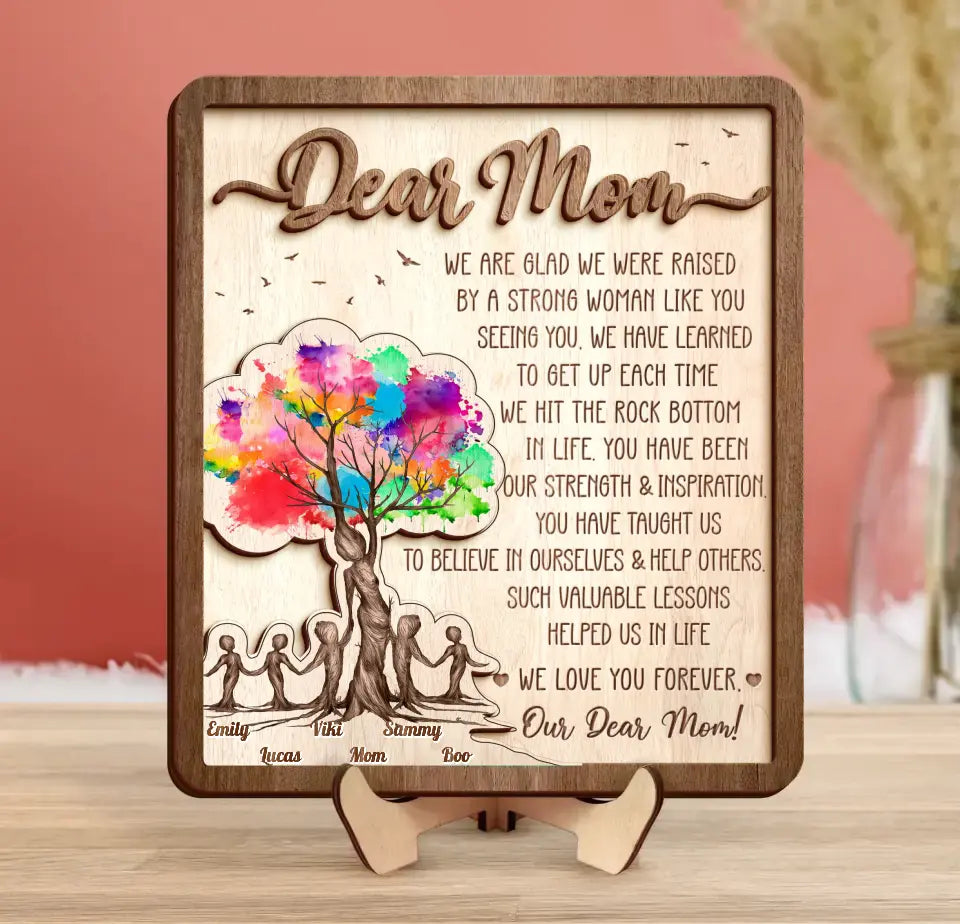 Personalized Mom 2 Layered Wooden Art - Up to 5 Children - Mother's Day Gift Idea from Mom - Dear Mom