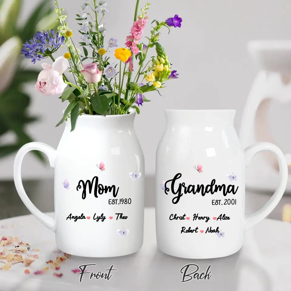 Personalized Mom Grandma Ceramic Flower Vase - Mother's Day Gift For Mom/Grandma/Great Grandma