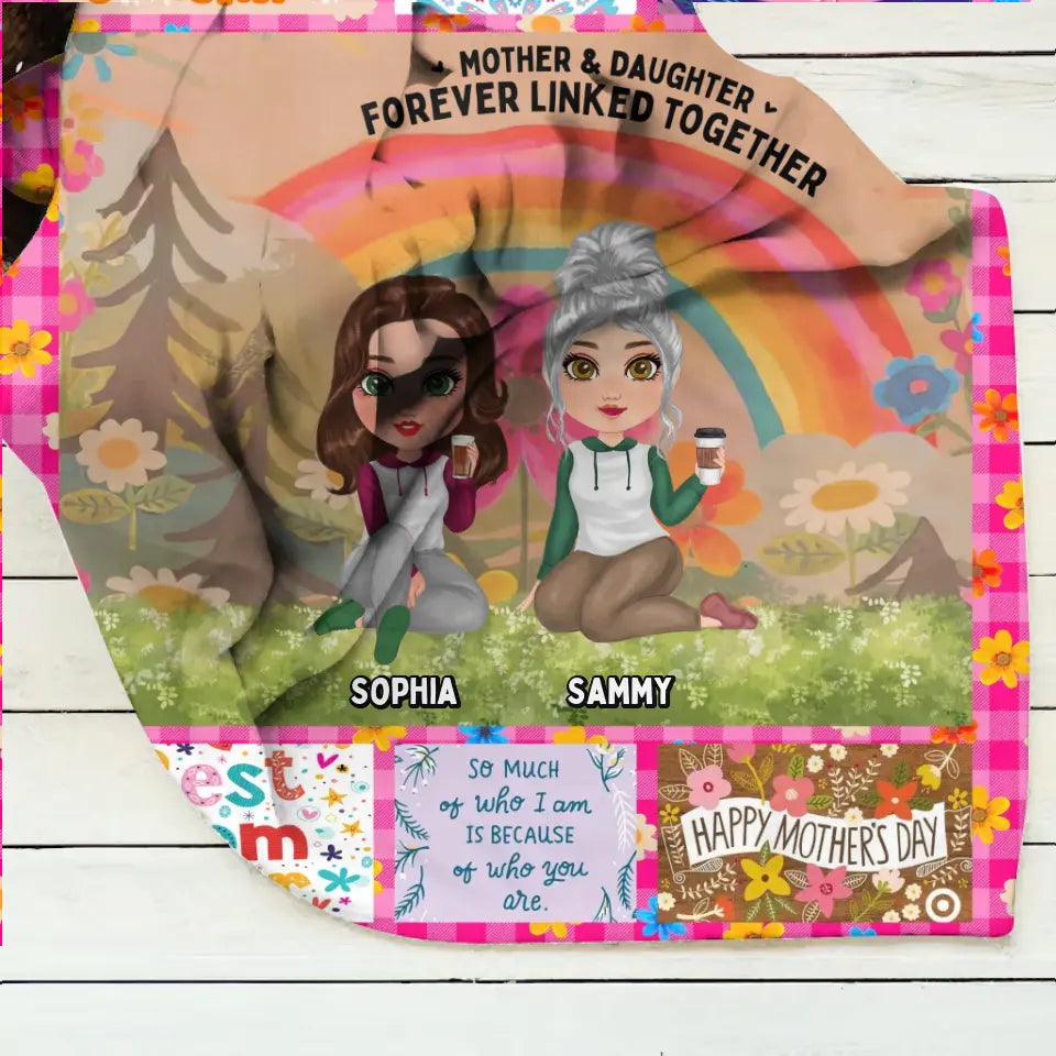 Personalized Mom & Daughter Quilt/Fleece Throw Blanket - Mother's Day Gift Idea To Mom - Mother & Daughter Forever Linked Together