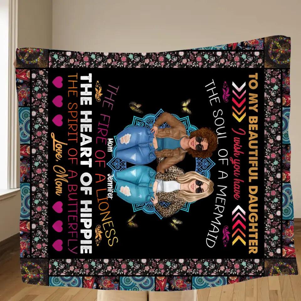 Personalized Mom & Daughter Quilt/Fleece Throw Blanket - Mother's Day Gift Idea To Mom - I Wish You Have The Soul Of A Mermaid