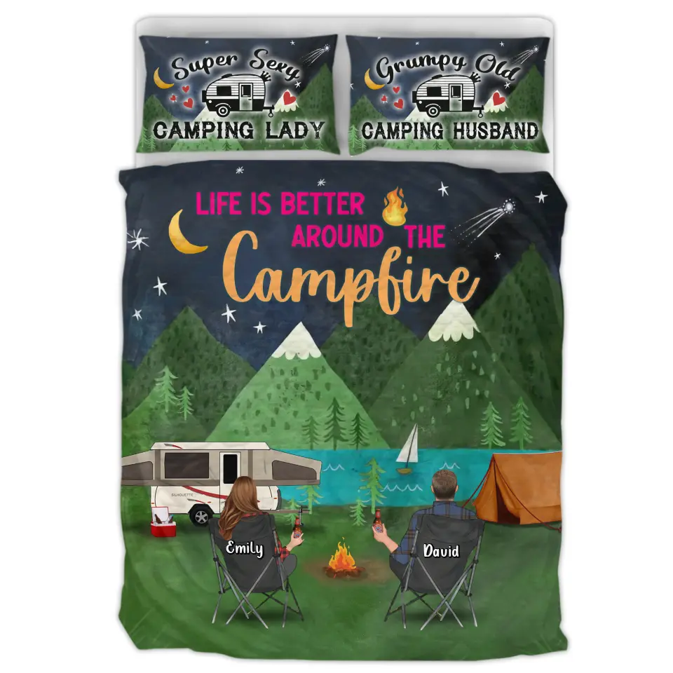 Personalized Camping Quilt Bed Sets - Gift Idea For Family Camping Lovers - Up to 5 Kids, 4 Pets - Life Is Better Around The Campfire