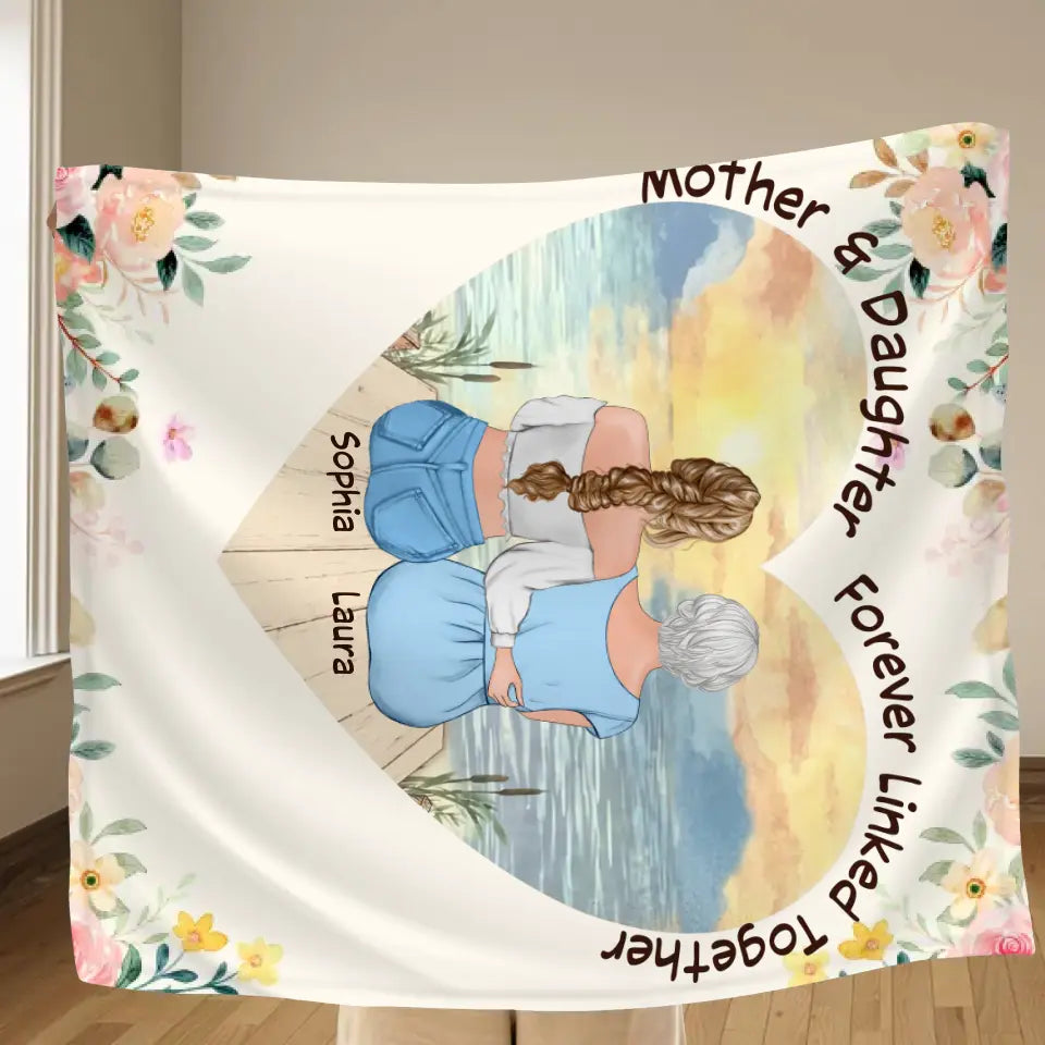 Personalized Mom & Daughter Quilt/Fleece Throw Blanket - Mother's Day Gift Idea To Mom - Mother & Daughter Forever Linked Together
