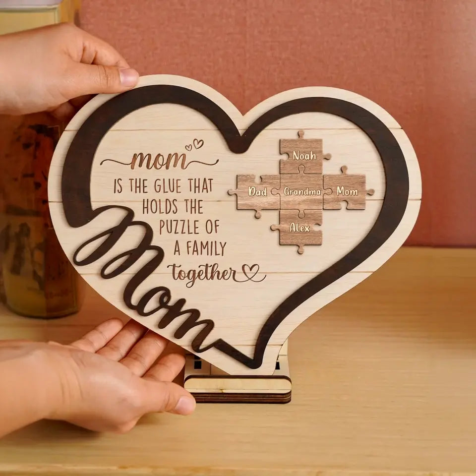 Personalized Grandma Mom 2 Layered Wooden Art - Up to 11 Names - Mother's Day Gift Idea For Grandma/Mom - You Are The Piece That Holds Us Together