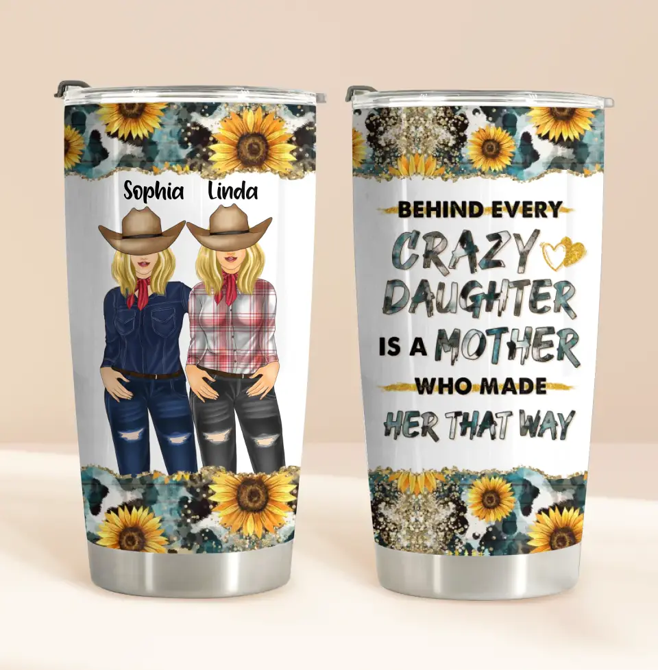 Personalized Mom & Daughter Horse Tumbler - Gift Idea For Horse Lover/Mother's Day - Behind Every Crazy Daughter